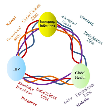 Bead and braid model of the three foci and different set of themes and of the International Infectious Disease and Global Health Training Program.